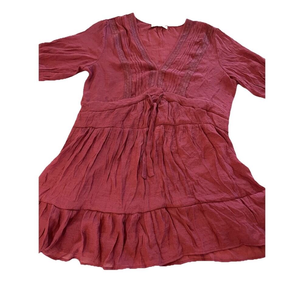 A Beautiful Soul Brand Dusty Rose Gauzy V Neck Long Sleeved Mini Dress 14/16